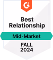 G2 Best Relationship Mid-Market Fall 2024