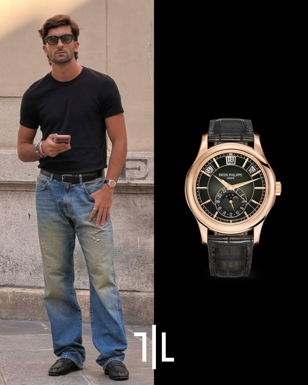 Paris Saint-Germain’s new signing and recent FIFA World Cup winner with Spain, @ferrantorres, was recently spotted wearing the @patekphilippe Annual Calendar Ref. 5205R in 18K rose gold.

The elegant timepiece features Patek Philippe’s distinctive olive-green dial with black gradient, displaying the day, date and month through three arched apertures. The 40mm case is paired with a matching rose-gold frame and powered by the self-winding Caliber 324 S QA LU 24H.

A sophisticated choice for one of Spain’s newest World Cup champions.

Market price: ~$45,000

Photo: @_______

#patekphilippe #patek5205 #ferrantorres #psg #insaneluxury
