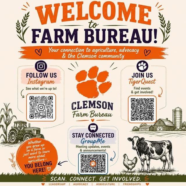 @clemsoncollegiatefarmbureau's Instagram post posted on date 8/14/2026 which generated 35 likes and 0 comments