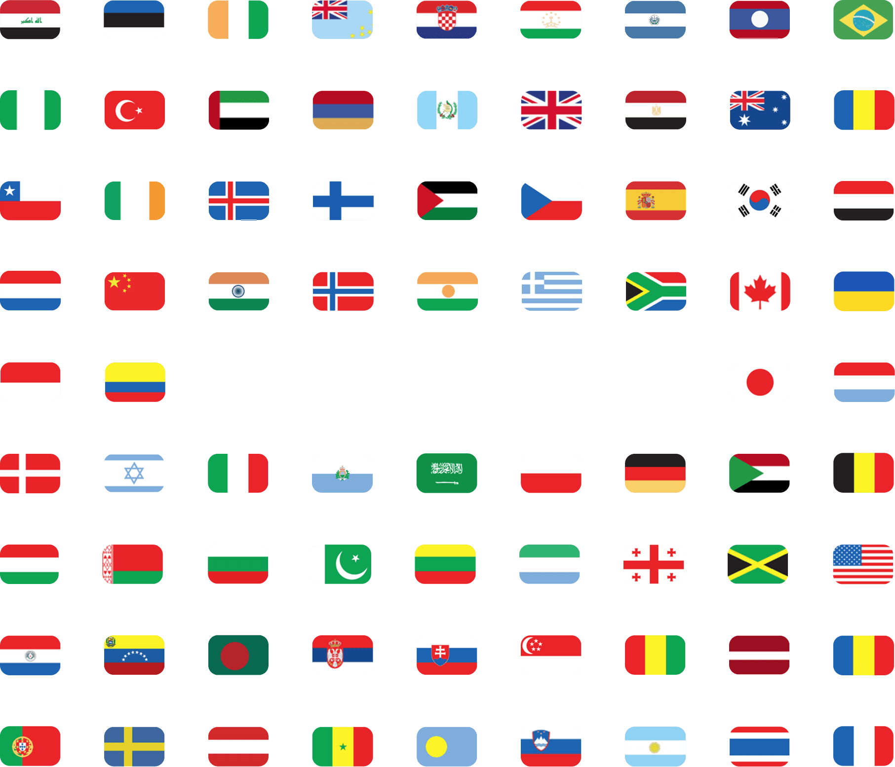 Flags representing 99+ languages and countries